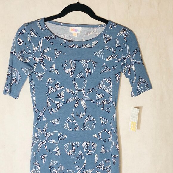 LuLaRoe Julia dress short sleeve blue white polyester blend xxs 38 READ new - Picture 5 of 12